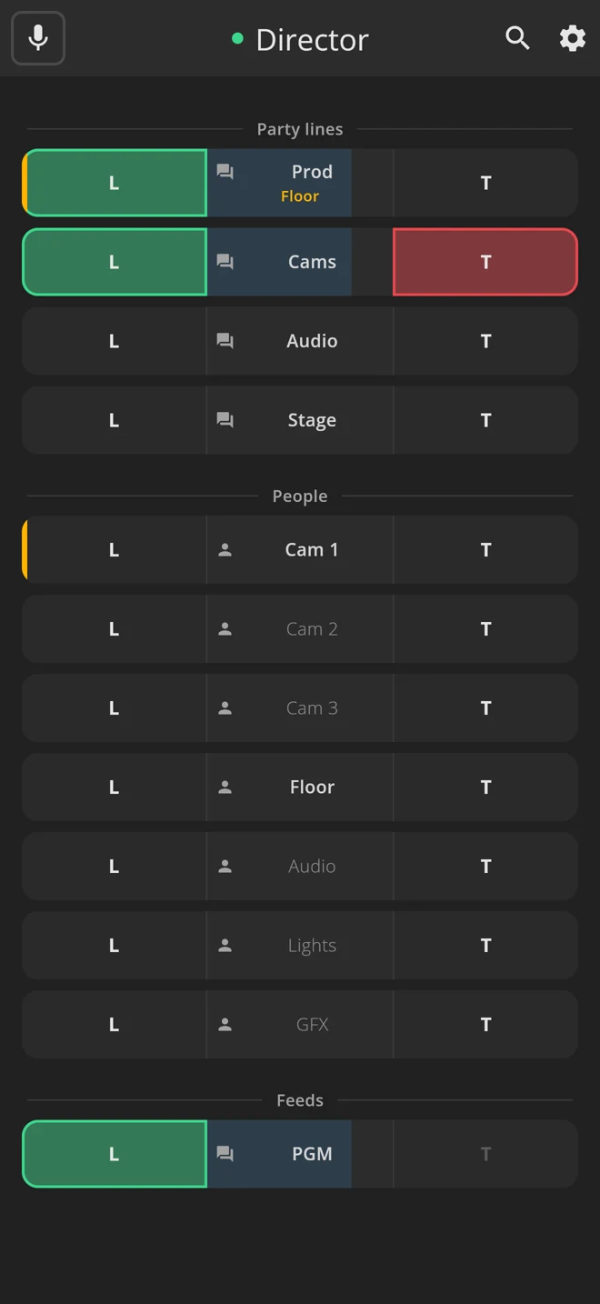 The livematrix app on a phone, talking on the Cams party line.